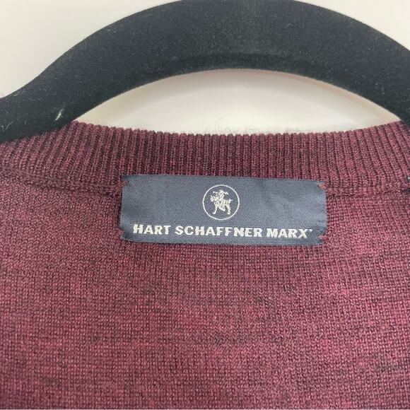 Hart Schaffner Marx Extra Fine Merino Wool XL maroon plum knit sweater V-neck - Picture 7 of 11